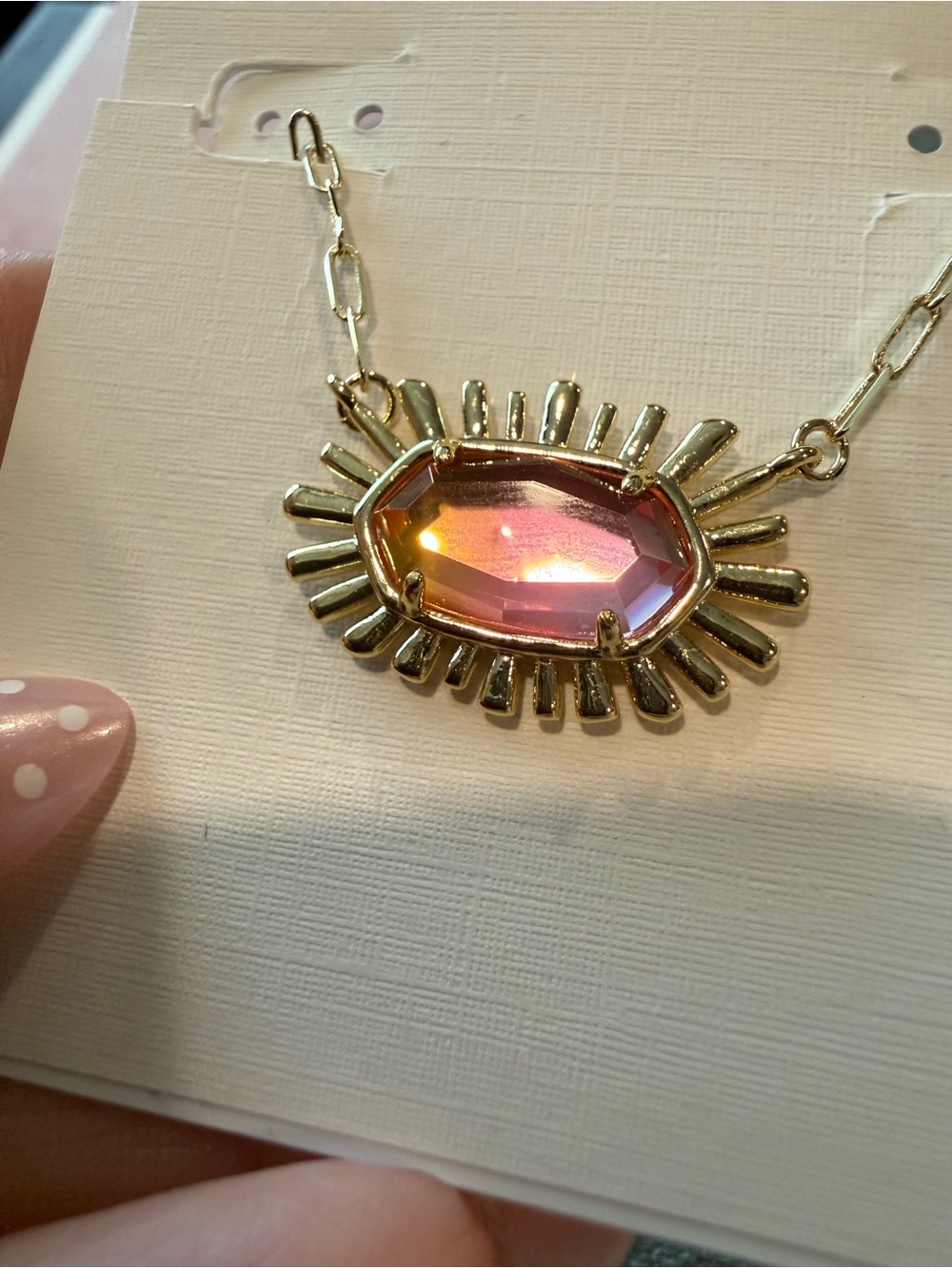 Kendra Scott | Elisa Gold Sunburst Pink Ombre Stone Necklace - Picture 4 of 5